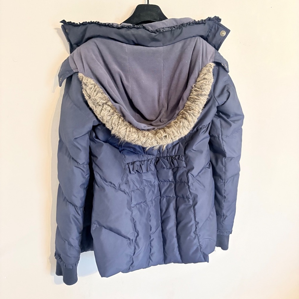 Betsey Johnson Puffer Jacket Blue Faux Fur Trim Hood Down Fill Small - Picture 11 of 16